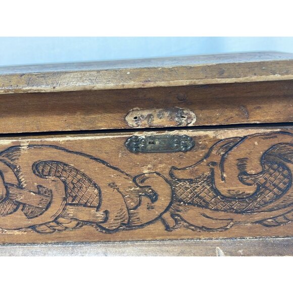 Wood Burned Rustic Flemish Art Wooden Box Made in NY - Picture 3 of 11